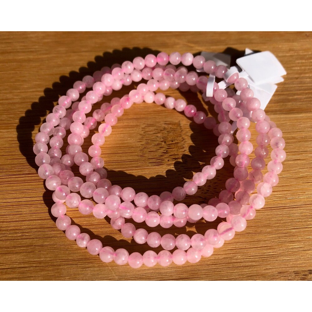 One Rose Quartz Bracelet, Stretch Crystal Beaded Pink Gemstone Jewelry Round 4mm